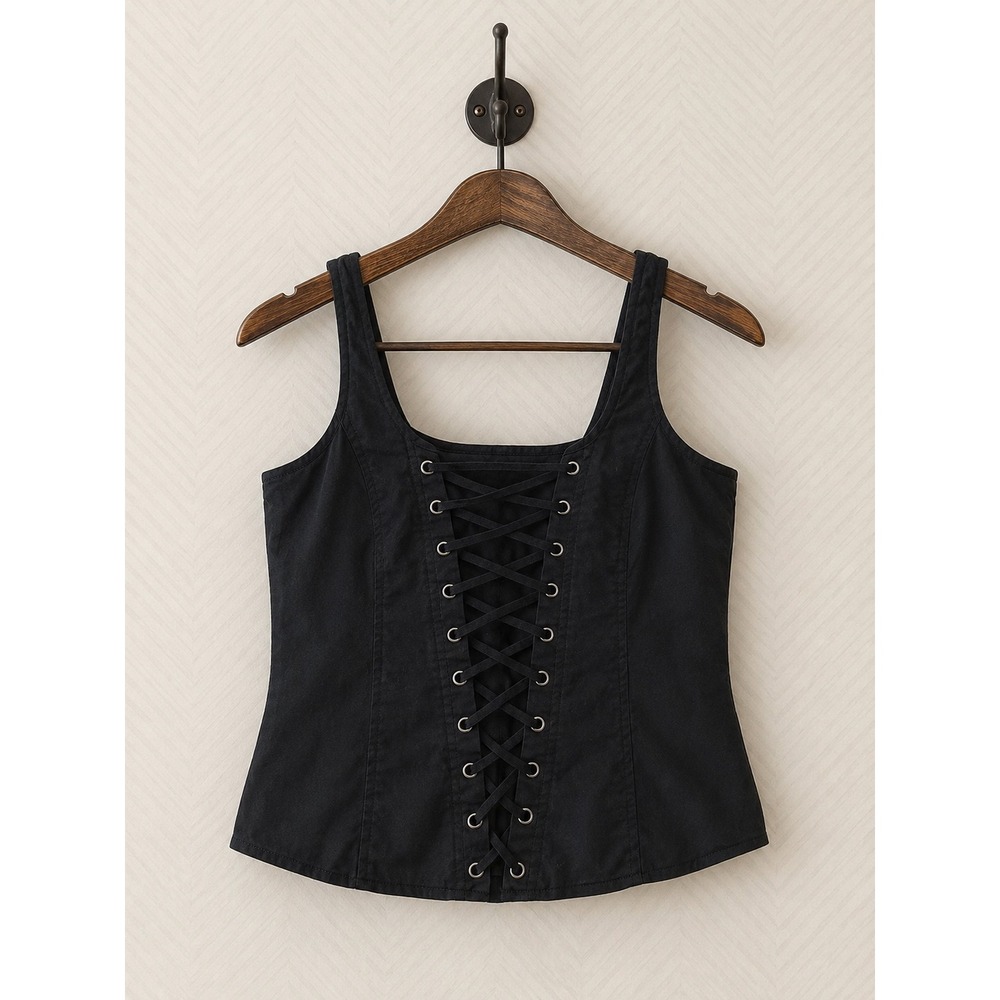 Hot Topic Black Lace Up Corset Tank Top M Goth Grunge Mall Goth Coquette